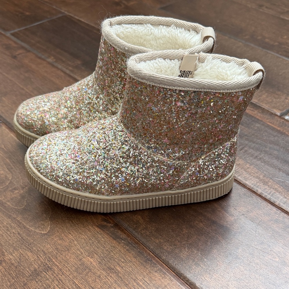 Cat & Jack Kids Glitter Booties - Pink & Gold Sparkle